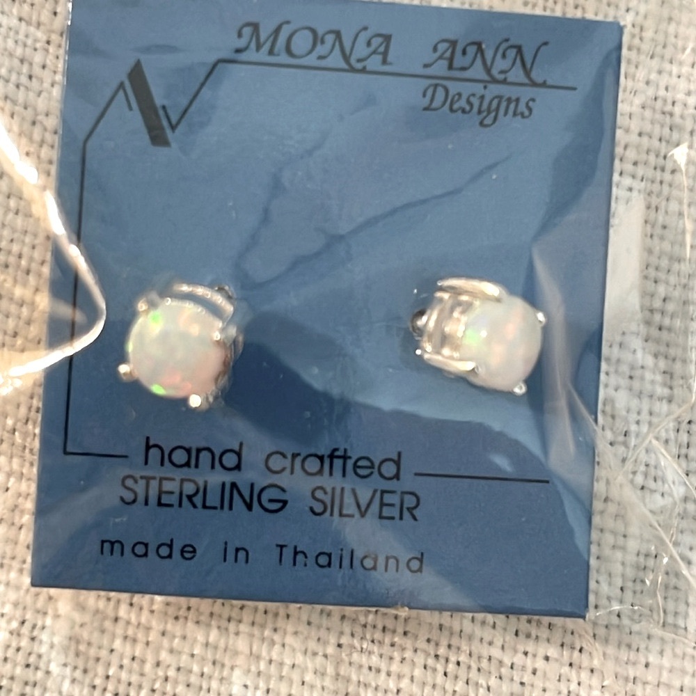 Opal Sterling Silver Stud Earrings NWOT Original Packaging